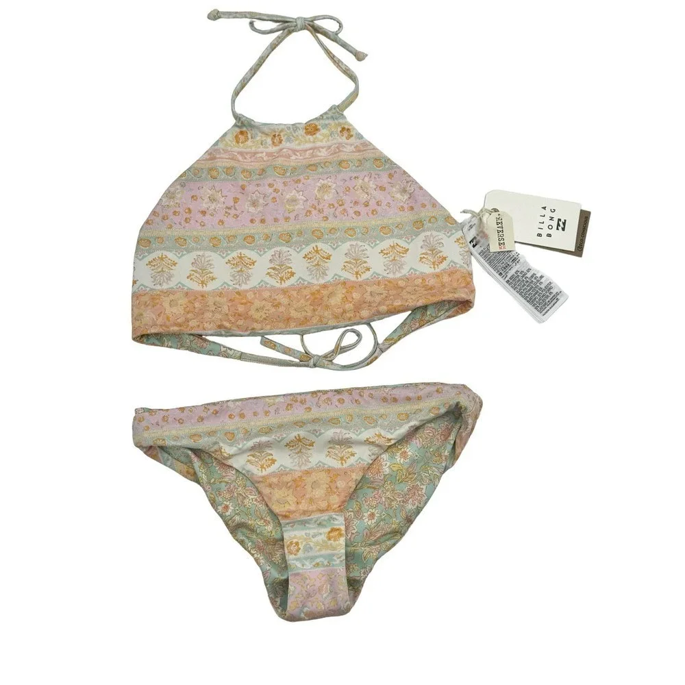 Billabong Girls' Layered With Love High Neck Reversible Bikini Set Size 14 NWT